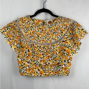 Farm Rio Crop Top Orange Fruit Print Smocked Size S